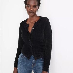 Madewell Hewitt Fuzzy Slim Button Up Cardigan True Black Size Xxs
